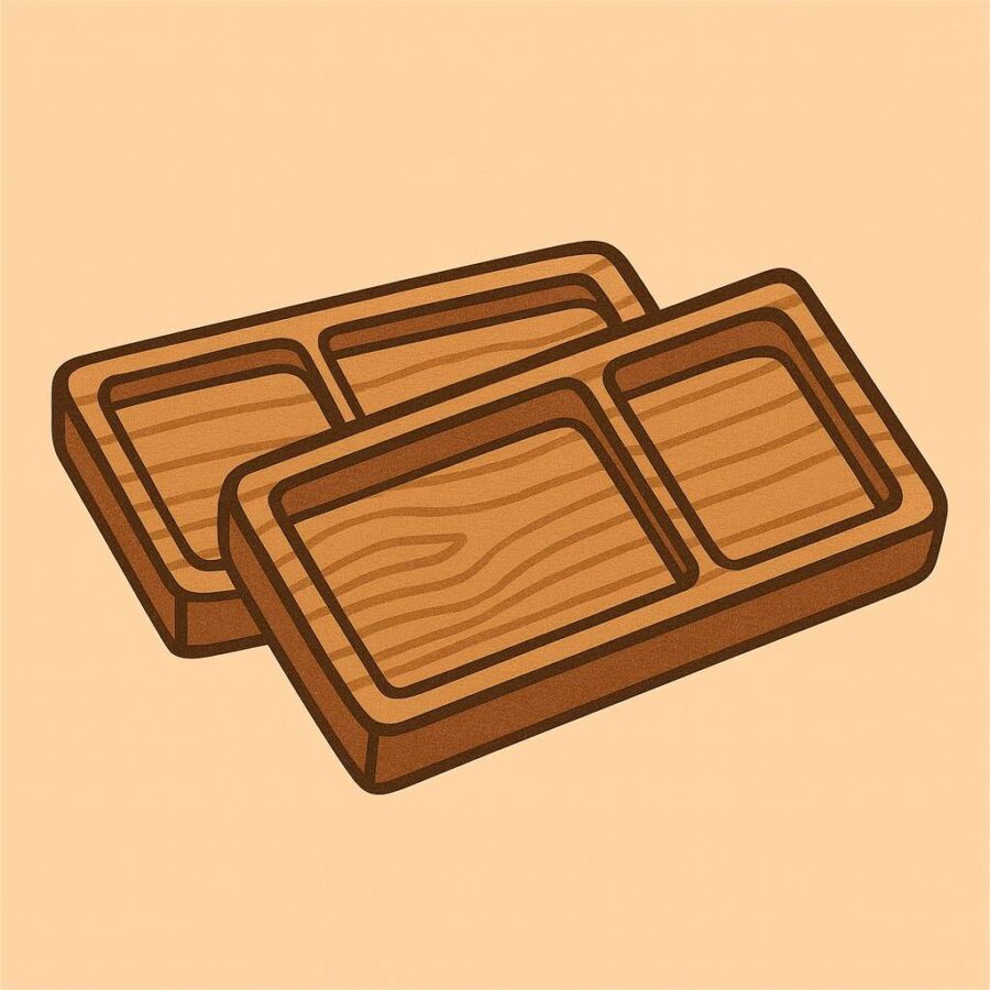 Khay gỗ tự nhiên chữ nhật đa năng 2 ngăn, kích thước 14x25.5cm