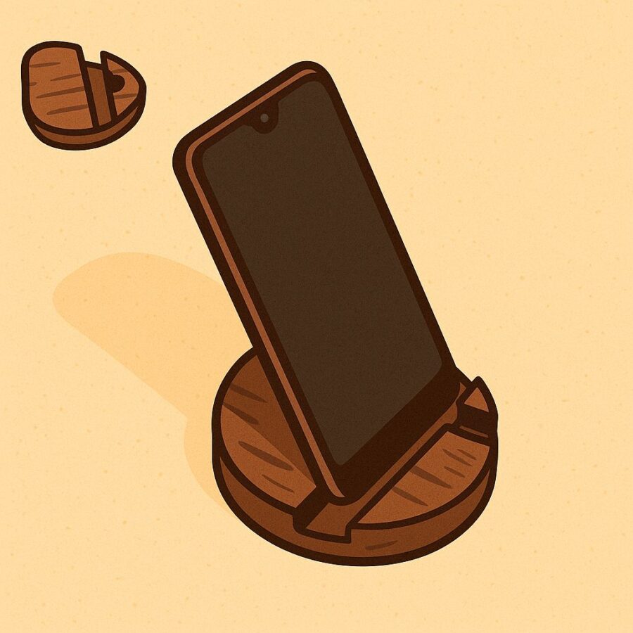 Kệ điện thoại tối giản hình tròn từ gỗ Walnut cao cấp