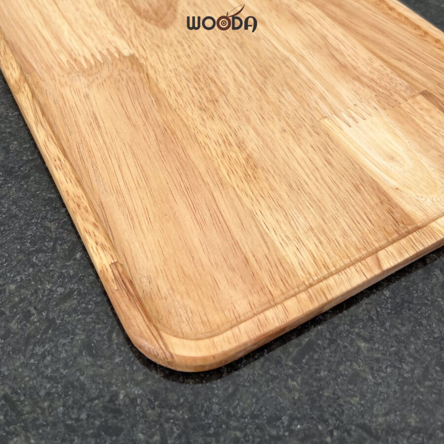 Khay gỗ cao su chữ nhật Ver Mỏng nhẹ, màu tự nhiên, dùng cho trà, decor WOODA - Hình ảnh 3